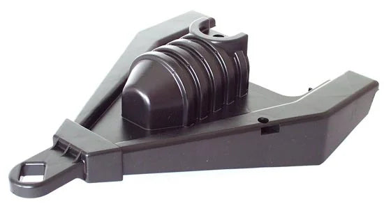 Side angled profile of the Rolly tanker towing bar highlighting the central housing and tow hook on a white background 

