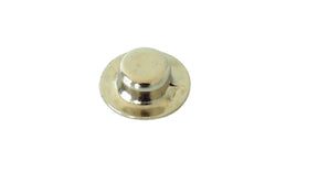 Close up view of a single metal 10 mm Rolly axle cap on a white surface