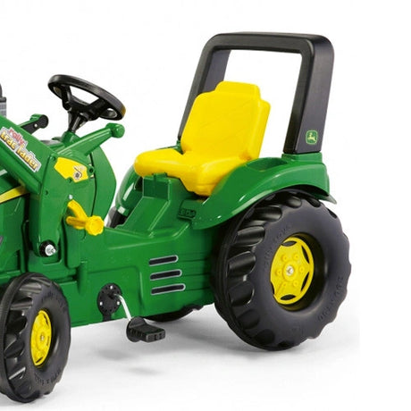 Rolly X-Trac John Deere pedal tractor with yellow seat, black rollover bar, pedal and large rear tyre