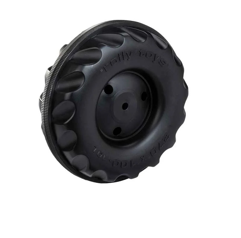 Black Rolly X Trac front wheel with tread band and central mounting hub shown on a white background