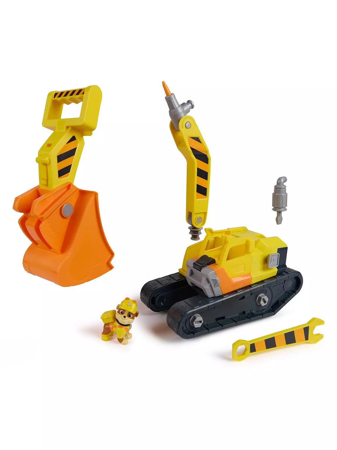 Rubble & Crew Rubble’s Deluxe Tools Vehicle shown with Rubble figure and detachable tools