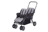 Safety 1st Teamy black tandem stroller front angle view with two grey seats and harnesses