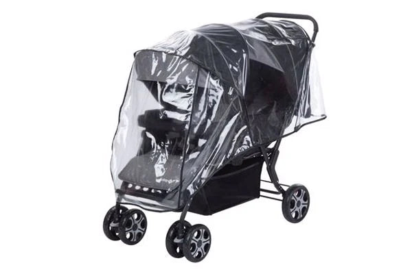 Safety 1st Teamy black tandem stroller with clear raincover fitted