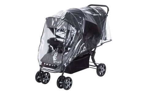 Safety 1st Teamy black tandem stroller with clear raincover fitted