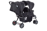Safety 1st Teamy black tandem stroller rear angle view with two canopies and double wheels