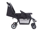 Safety 1st Teamy black tandem stroller side view with storage basket and reclined rear seat