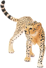 Close view of the Schleich cheetah figure showing the sculpted face, spots, and painted features.