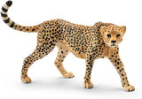 Hand painted Schleich cheetah figure standing on a white background with natural spotted detail.