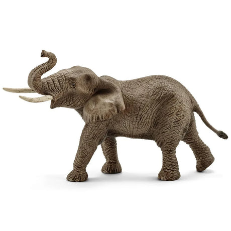 Schleich African Elephant Male figure shown from the side with raised trunk and long tusks