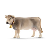 Schleich Braunvieh Cow toy figure with bell and lifelike coat.