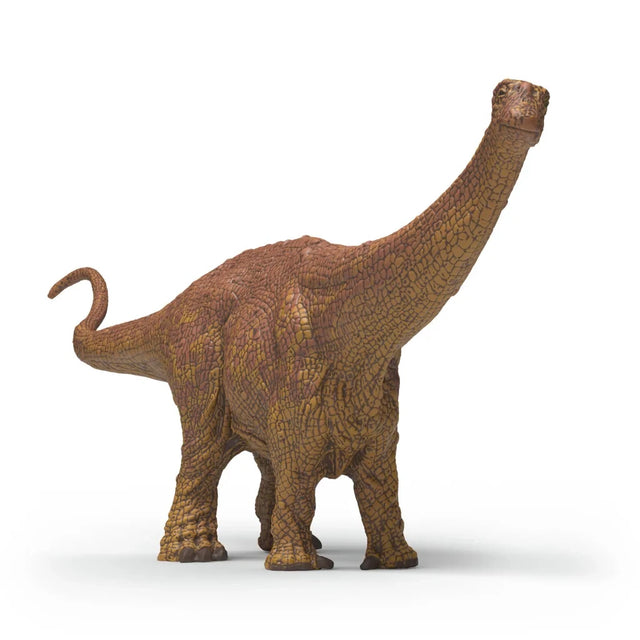 Schleich Brontosaurus figure shown from a rear angle with long neck raised