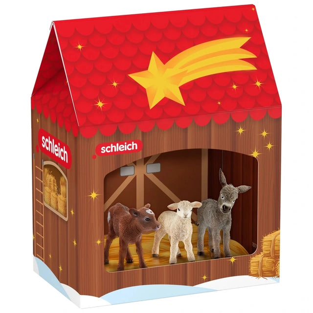 Schleich Christmas Nativity Scene 42822 packaging with three Farm World animals