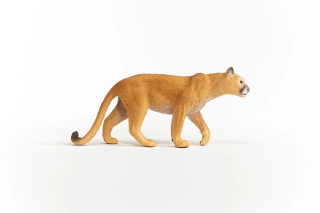 Schleich Cougar figure with a pale muzzle, dark nose, long tail and one front paw raised.