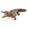 Schleich Crocodile figure with its mouth open, visible teeth, textured brown scales and a thick curved tail.