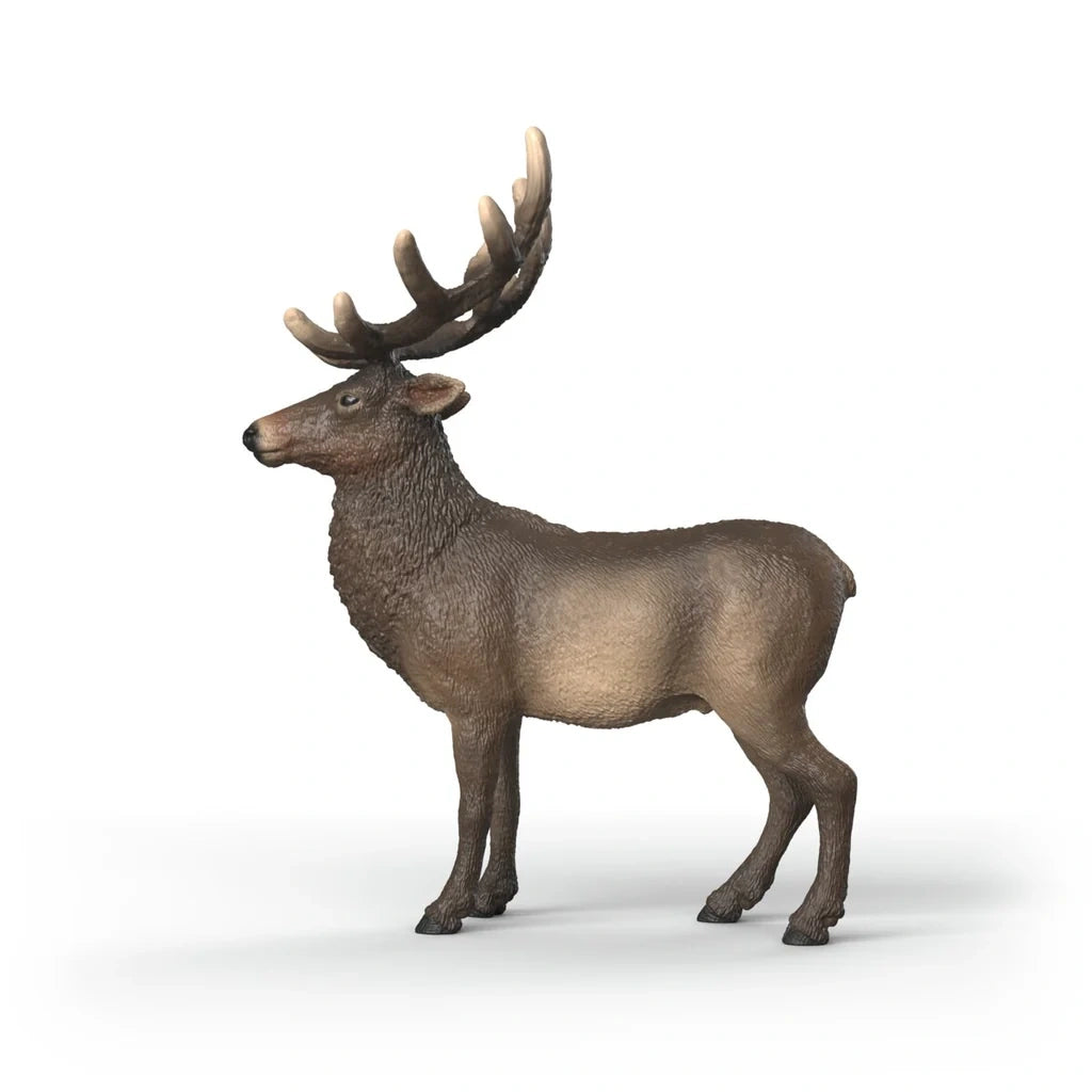 Left side view of the Schleich Elk figure with large antlers