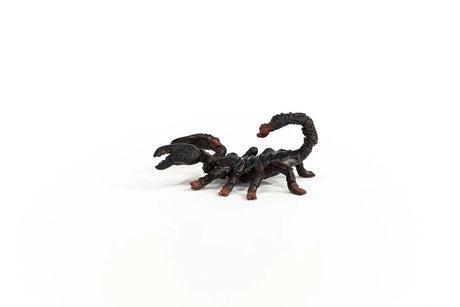 Schleich Emperor Scorpion figure shown from the left side with both pincers open and its tail curled over the back