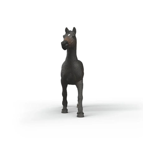 Schleich English Thoroughbred Mare figure shown from the front with dark coat and raised head