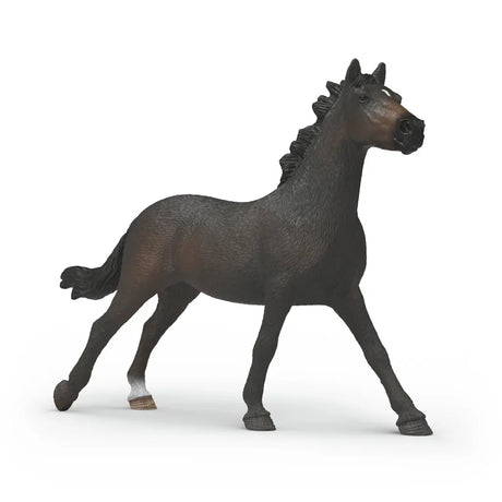 Schleich English Thoroughbred Mare figure shown from the right side with dark coat and one white hoof