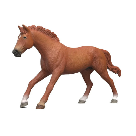 Schleich English Thoroughbred Stallion figure shown from the left side with brown coat and white hoof markings