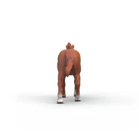 Schleich English Thoroughbred Stallion figure shown from the rear with brown coat and white rear hooves