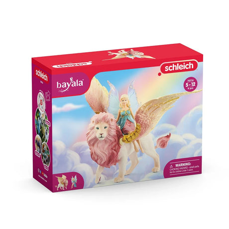 Schleich Fairy in Flight on Winged Lion BAYALA boxed set showing the fairy riding the winged lion