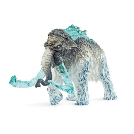 Schleich Frost Mammoth figure with a grey head, white lower body and translucent blue spikes along its back