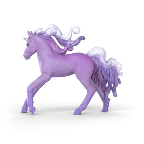 Schleich Galaxy Rainbow Unicorn Foal 70843 left side showing curled purple mane and tail