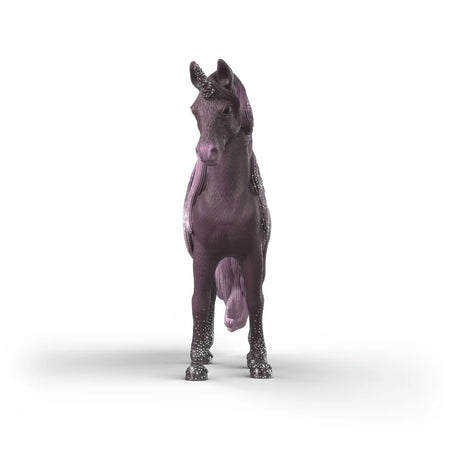 Schleich Galaxy Rainbow Unicorn Mare 70842 front view showing the horn, purple face, mane and front legs