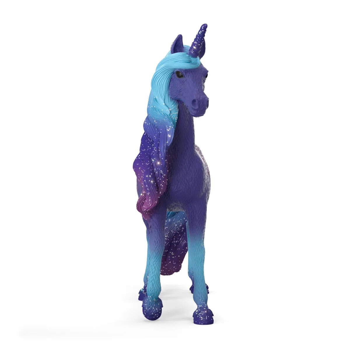 Schleich Galaxy Rainbow Unicorn Stallion 70841 front view showing spiral horn and blue mane