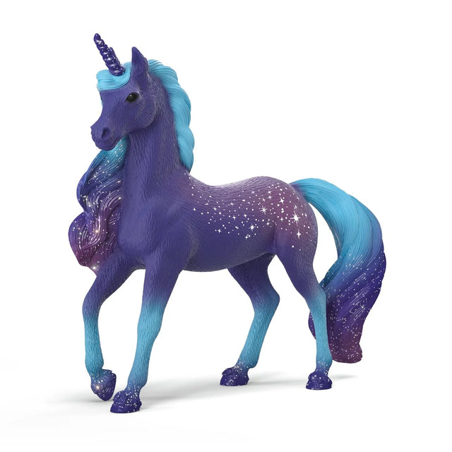Schleich Galaxy Rainbow Unicorn Stallion 70841 with blue mane and purple galaxy markings