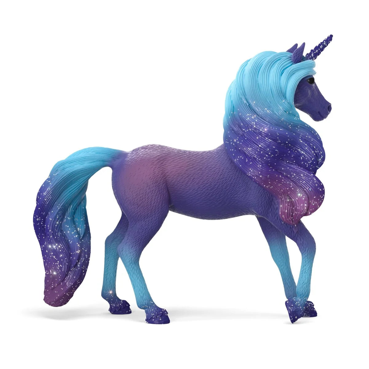 Schleich Galaxy Rainbow Unicorn Stallion 70841 right side with flowing blue and purple mane
