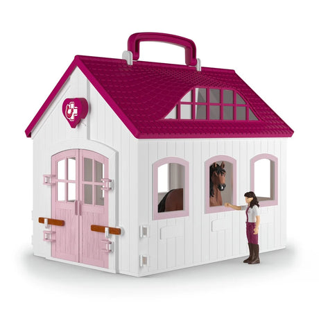 Schleich Happy Horse Hospital 42787 closed clinic building with pink roof, carry handle and Mrs Kramer figure