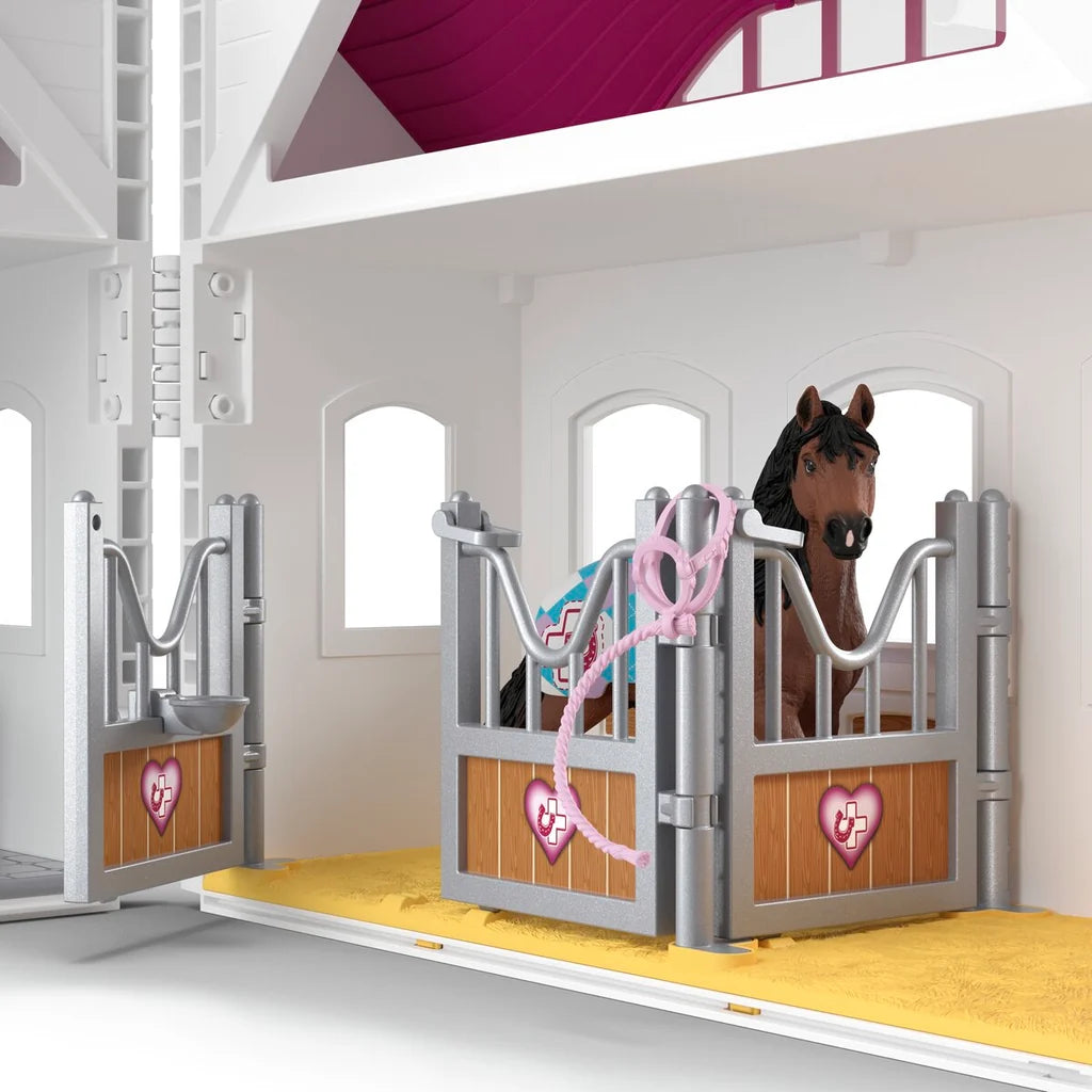 Schleich Happy Horse Hospital 42787 Andalusian stallion standing inside the separate horse box with stable gates