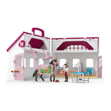 Schleich Happy Horse Hospital 42787 fully open showing the clinic, horse treatment area, stable, Andalusian stallion and Mrs Kramer