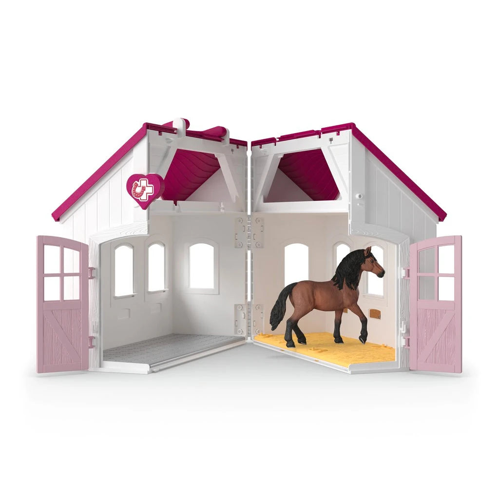 Schleich Happy Horse Hospital 42787 opened stable section with Andalusian stallion and Mrs Kramer