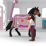 Schleich Happy Horse Hospital 42787 Andalusian stallion beside Mrs Kramer inside the clinic