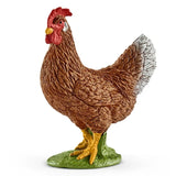 Schleich Hen figure showing layered brown plumage and white-tipped tail feathers