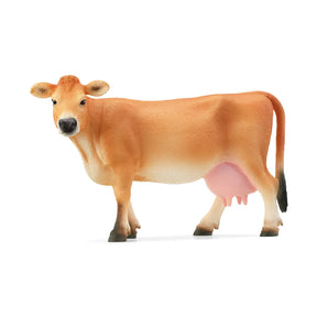 Schleich Jersey Cow figure with a tan coat, black muzzle, small horns and dark hooves.