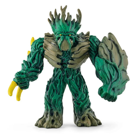 Front view of the Schleich Jungle Emperor figure with glowing yellow eyes, a branch-shaped crown, yellow claws and a large bark-covered arm