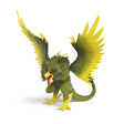Schleich Jungle Raptor figure crouched with raised wings, an open red mouth, green body and yellow feathers