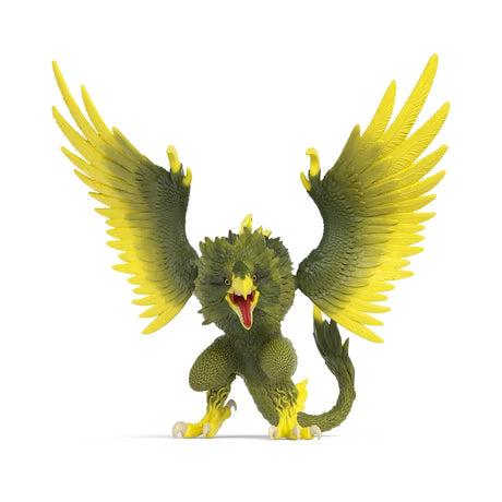Schleich Jungle Raptor figure facing forward with wings spread, mouth open and yellow claws visible