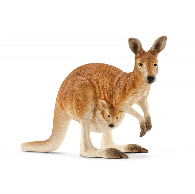 Schleich kangaroo figure with joey in pouch, shown with detailed sculpting and natural colouring.