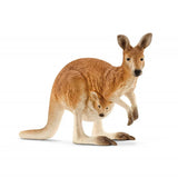 Schleich kangaroo figure with joey in pouch, showing fur texture and realistic markings.