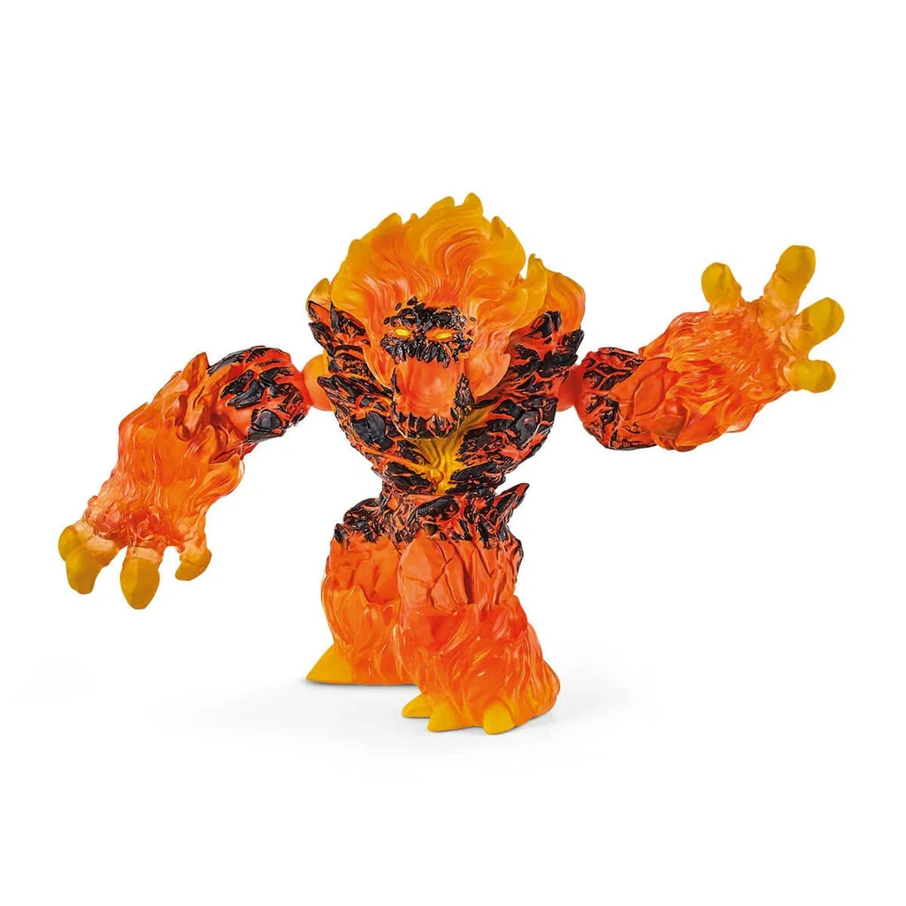 Schleich Lava Smasher figure leaning forward with both arms extended and translucent orange hands