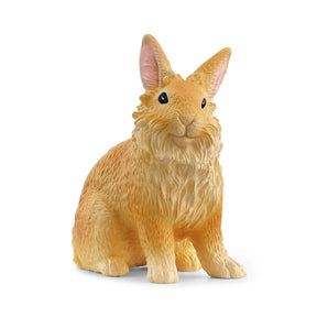 Schleich Lionhead Rabbit figure sitting upright with tall pointed ears, pink inner ears and black eyes