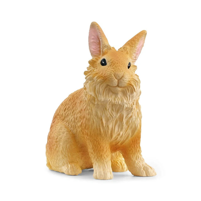 Schleich Lionhead Rabbit figure sitting upright with tall pointed ears, pink inner ears and black eyes
