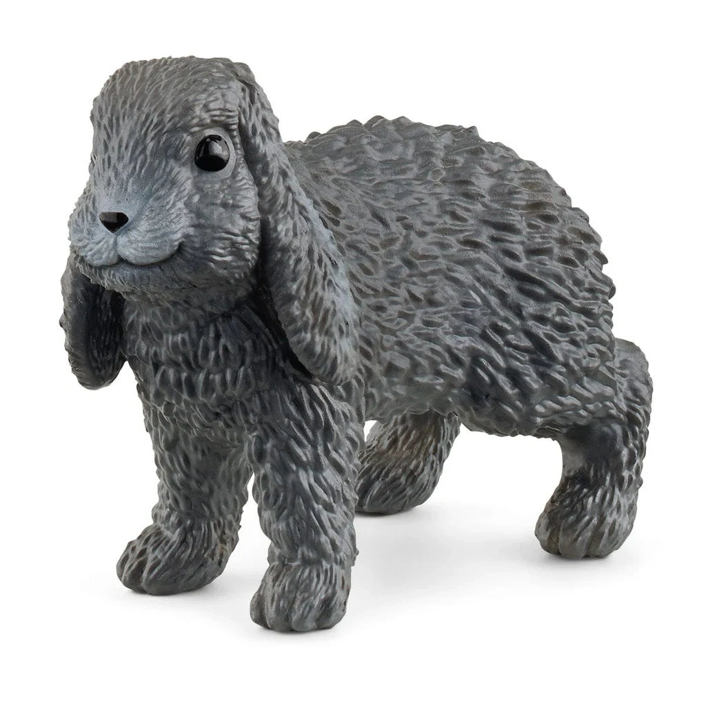 Schleich Lop-Eared Rabbit figure with a textured dark grey coat, long hanging ears and glossy black eyes