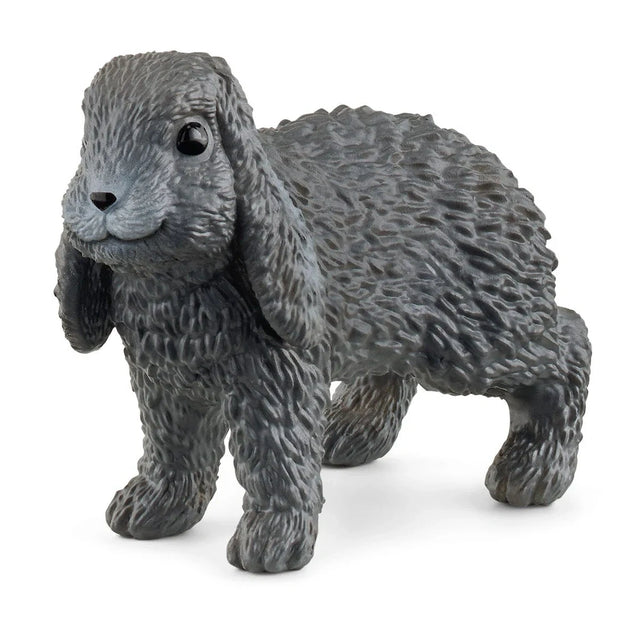 Schleich Lop-Eared Rabbit figure with a textured dark grey coat, long hanging ears and glossy black eyes