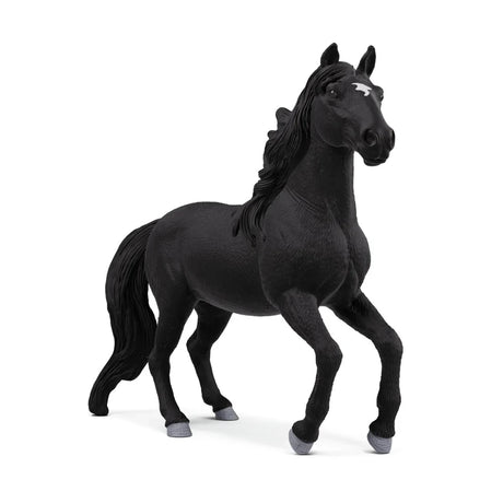 Schleich Lusitano Stallion figure shown from the front angle with black coat and raised foreleg