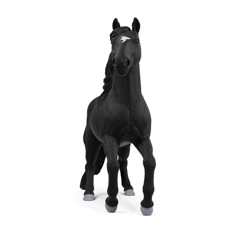 Schleich Lusitano Stallion figure shown from the front with black coat and white star marking